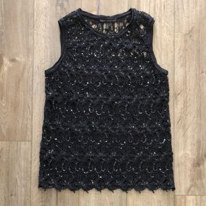 WHBM Black Sleeveless Lace & Sequin Top